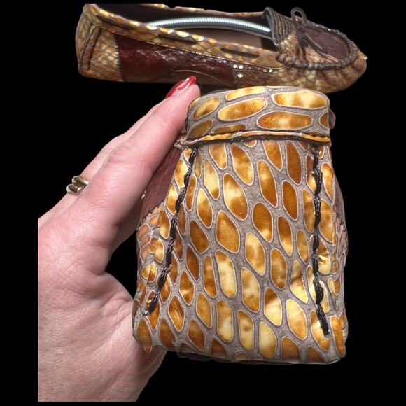 KENZIE Diva Women Sz 8.5 Moccasins Animal Snakeskin Patchwork Flats Loafer Shoes - Picture 15 of 16